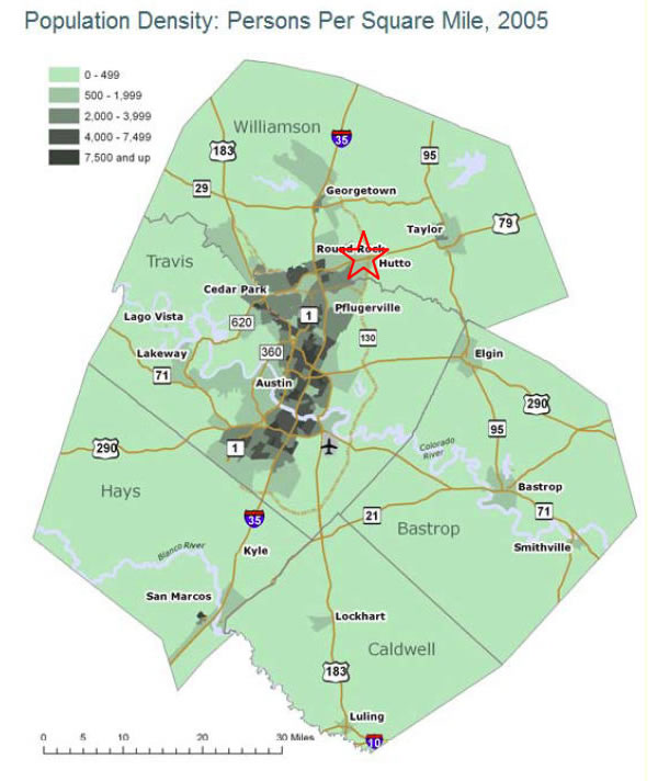 Population Density in Central Texas